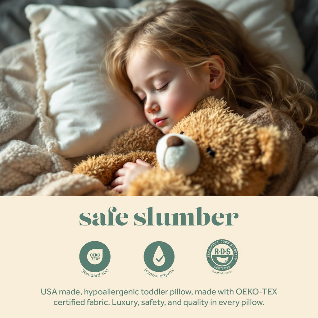 ComfyDown Toddler Pillow, 800 Fill Power Goose Down Fill, 300 Thread Count 100% Cotton Cover - Made in USA 18 Months to 6 Years (13x18)