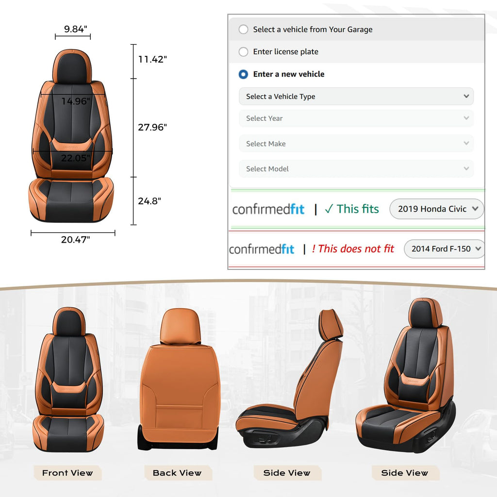 Coverado Car Seat Covers, Seat Covers for Cars, Waterproof Leather Auto Seat Protectors, Leather Car Seat Cushion, Car Interiors Accessories Universal Fit for Most Cars