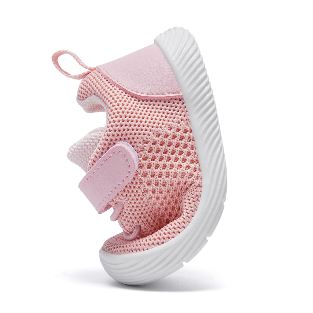 MORENDL Toddler Sneakers Baby Boys & Girls Barefoot Shoes Lightweight Breathable Walking Running Tennis Athletic Sport Shoes Pink Size 8