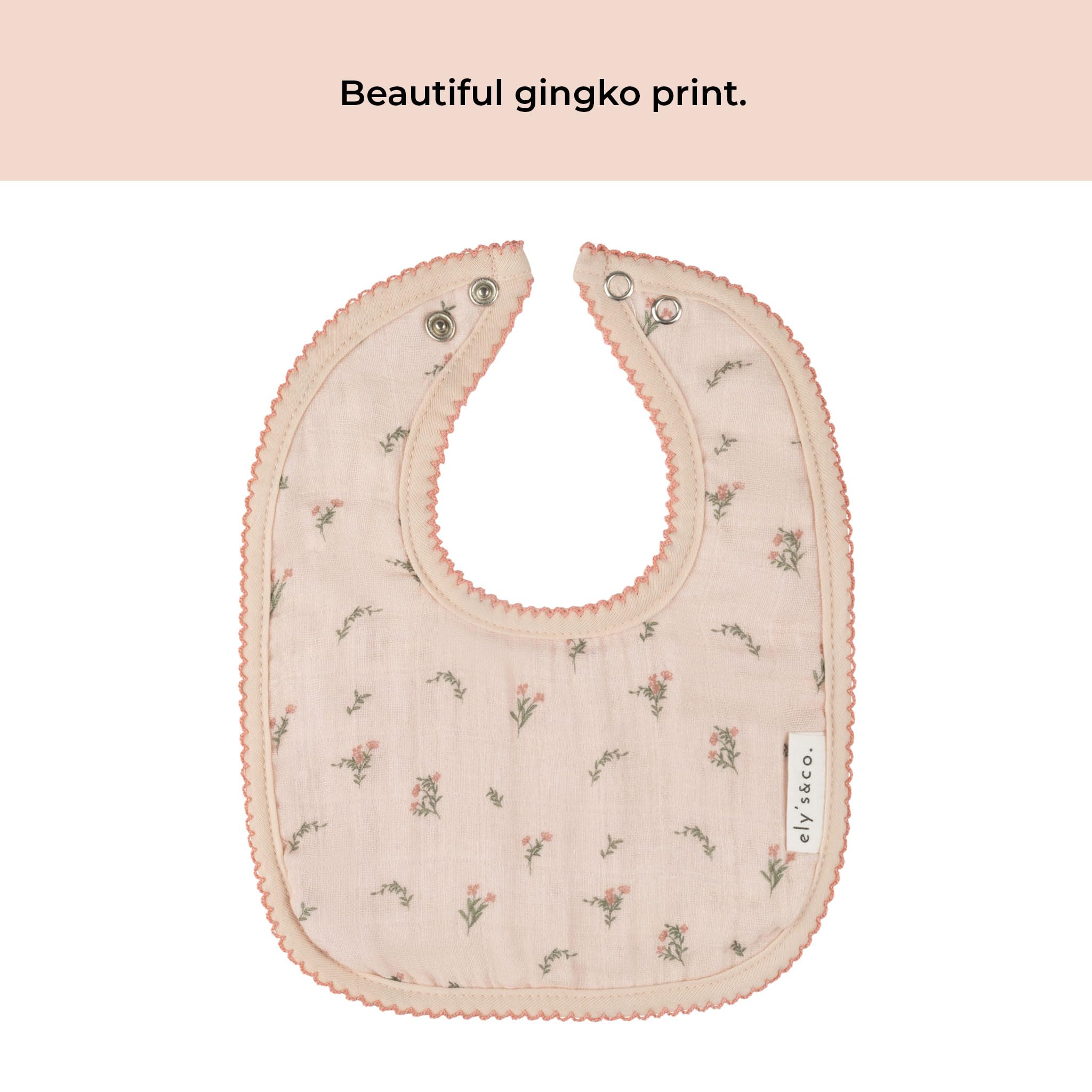 Ely's & Co. 100% Cotton Muslin Bib with Terry lining Soft & Absorbent for Infants, Adjustable Snaps 3 Pack 0-6 Months (0-6 Months, Gingko Pink and Ivory) For Baby Girl