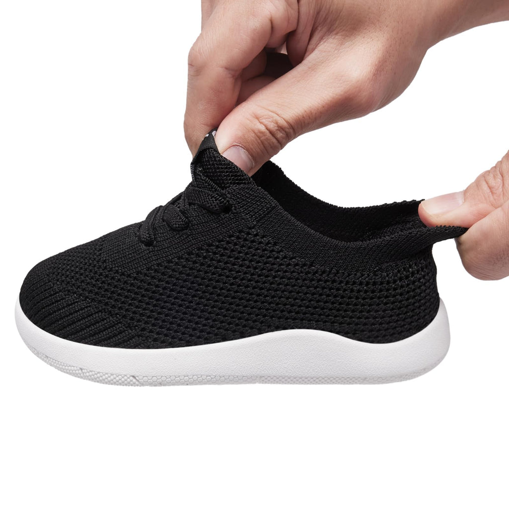 MORENDL Toddler Boy Shoes Baby First Wide Toe Barefoot Walking Shoes Girls Non-Slip Slip On Tennis Sneakers Black 9-12 Months