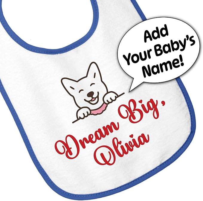 Personalized Baby Bib – Soft Cotton Terry, Cute Jindo Dog Design with Custom Text (1-2 Lines) – Newborns & Toddlers