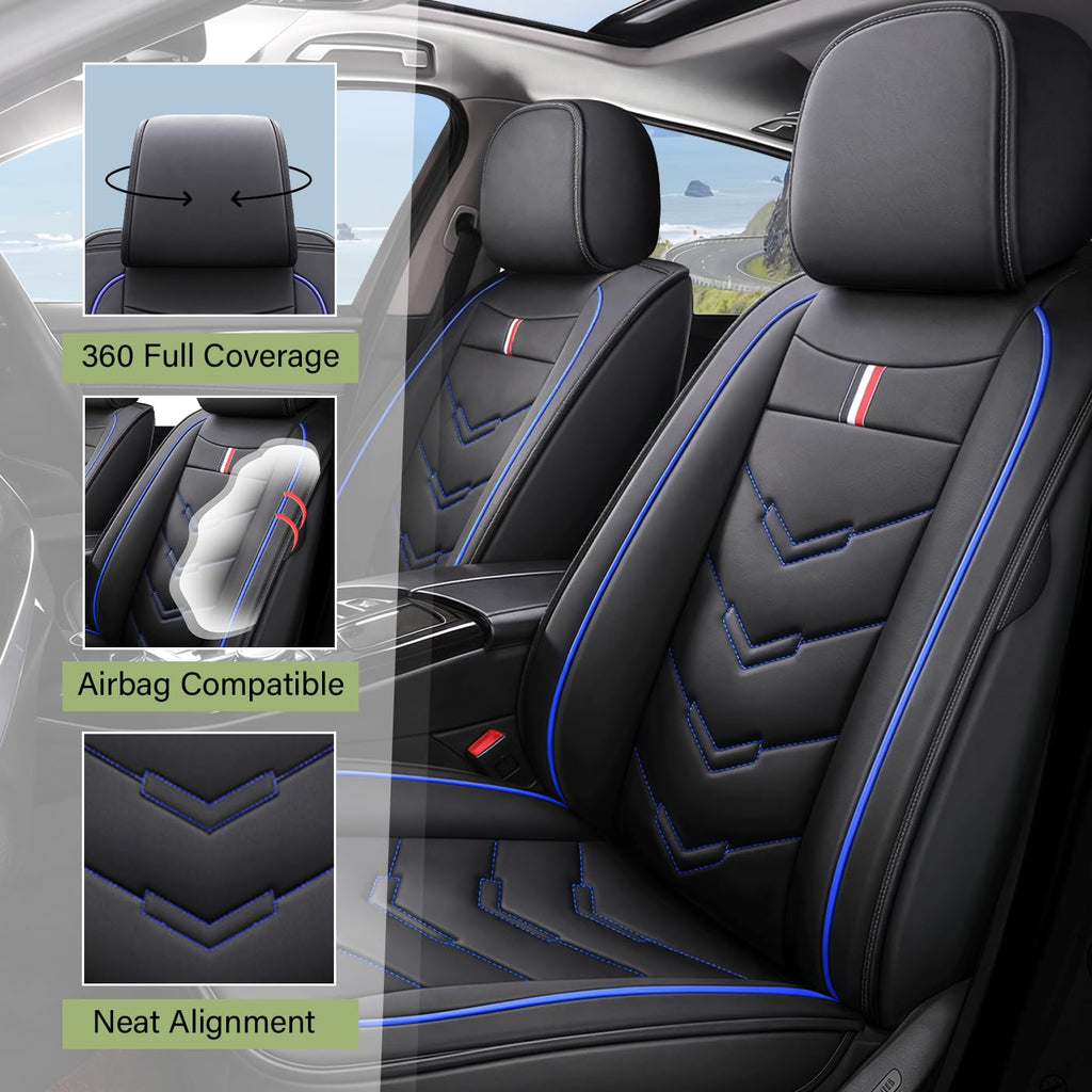 TENDER GLOW Leather Car Seat Covers Fit for LR Range Rover 2022-2025, 5 Seater Waterproof and Wear-Resistant Seat Cover Interior Accessories(Full Set,Black&Blue)