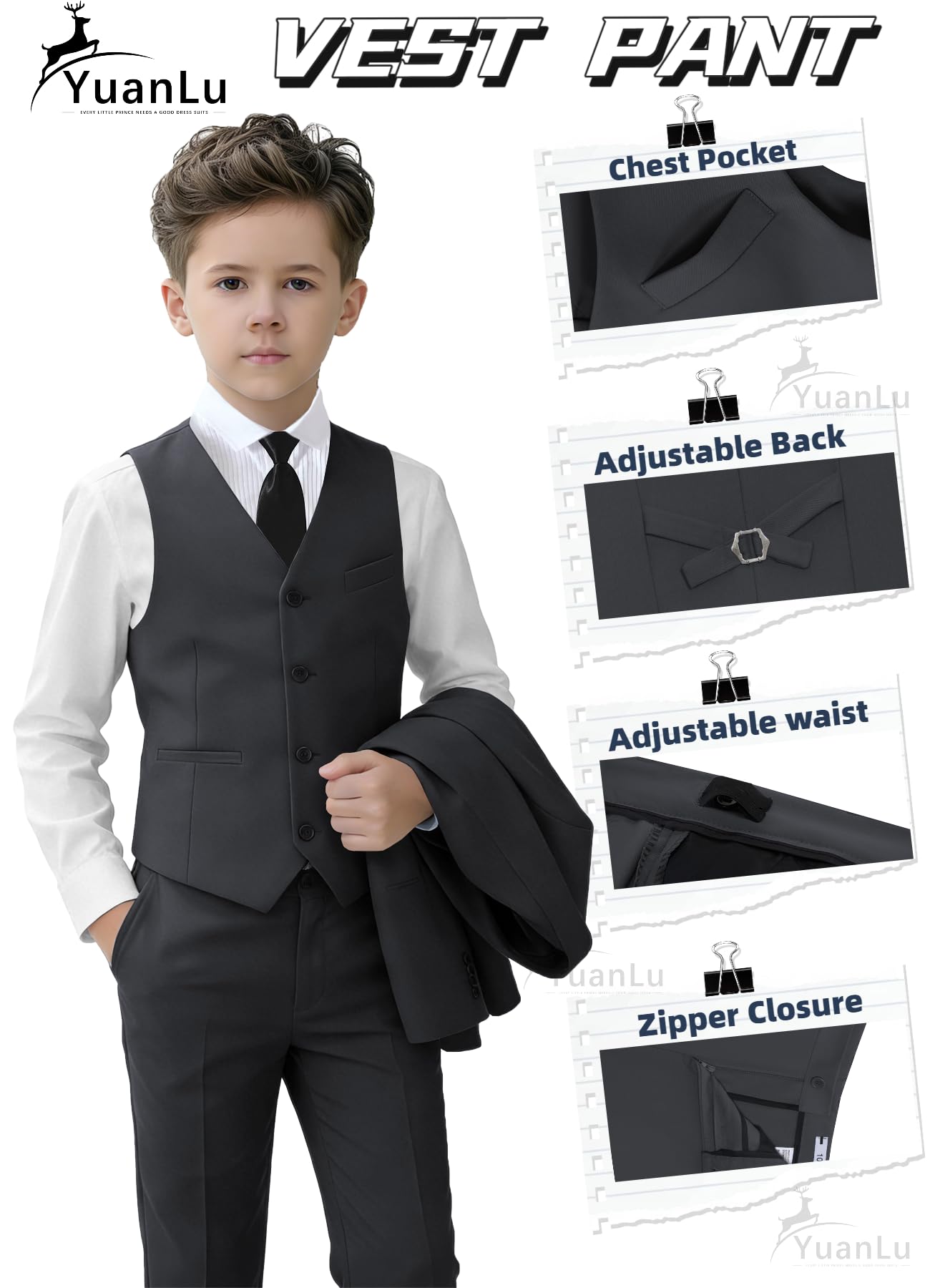 YuanLu Kids Suit for Boys Dark Gray Slim Fit Outfit Big Boys Tuxedo Size 12