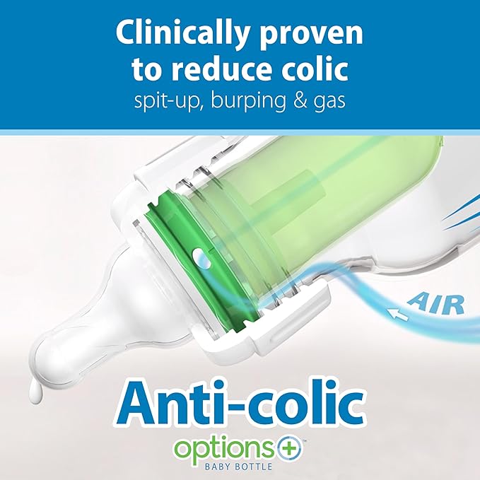 Dr. Brown's Anti-Colic Options+ Narrow Glass Baby Bottle with Level 1 Slow Flow Nipple, BPA-Free, 4 oz/120mL, 1-Pack