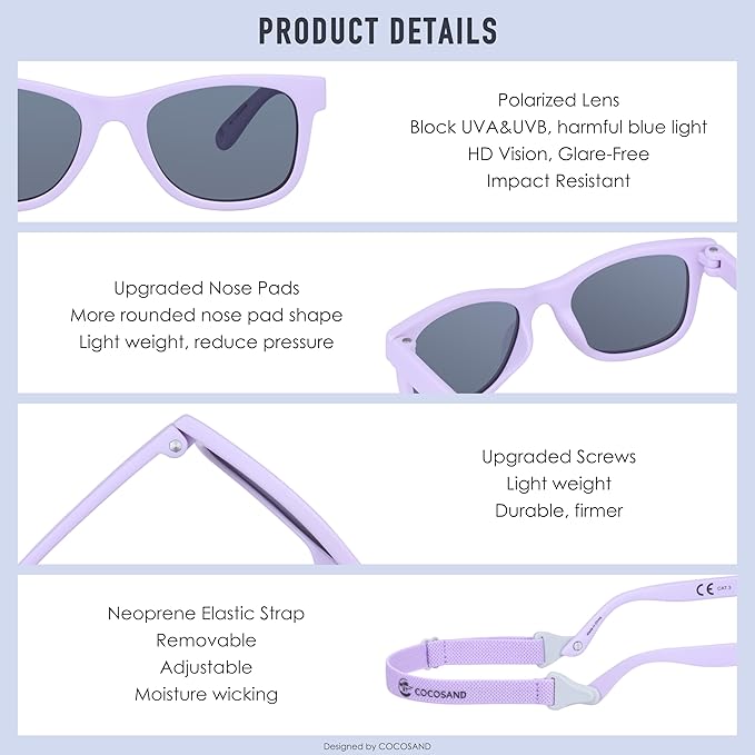 COCOSAND Flexible Baby Sunglasses with Strap Polarized UV Protection for Toddler Infant Newborn Boy Girl Age 0-24 Months