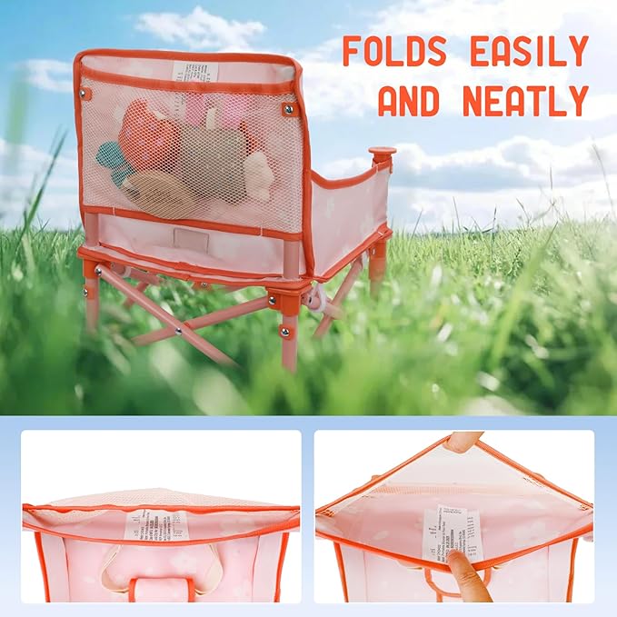 Tiny Marvels Portable 3-in-1 Baby Chair, Cozy Booster Seat, Baby Seat with Tray, Compact Foldable, Toddler Chair with Child Safety Belt Carry Bag, Perfect for Travel (Blush Petals)