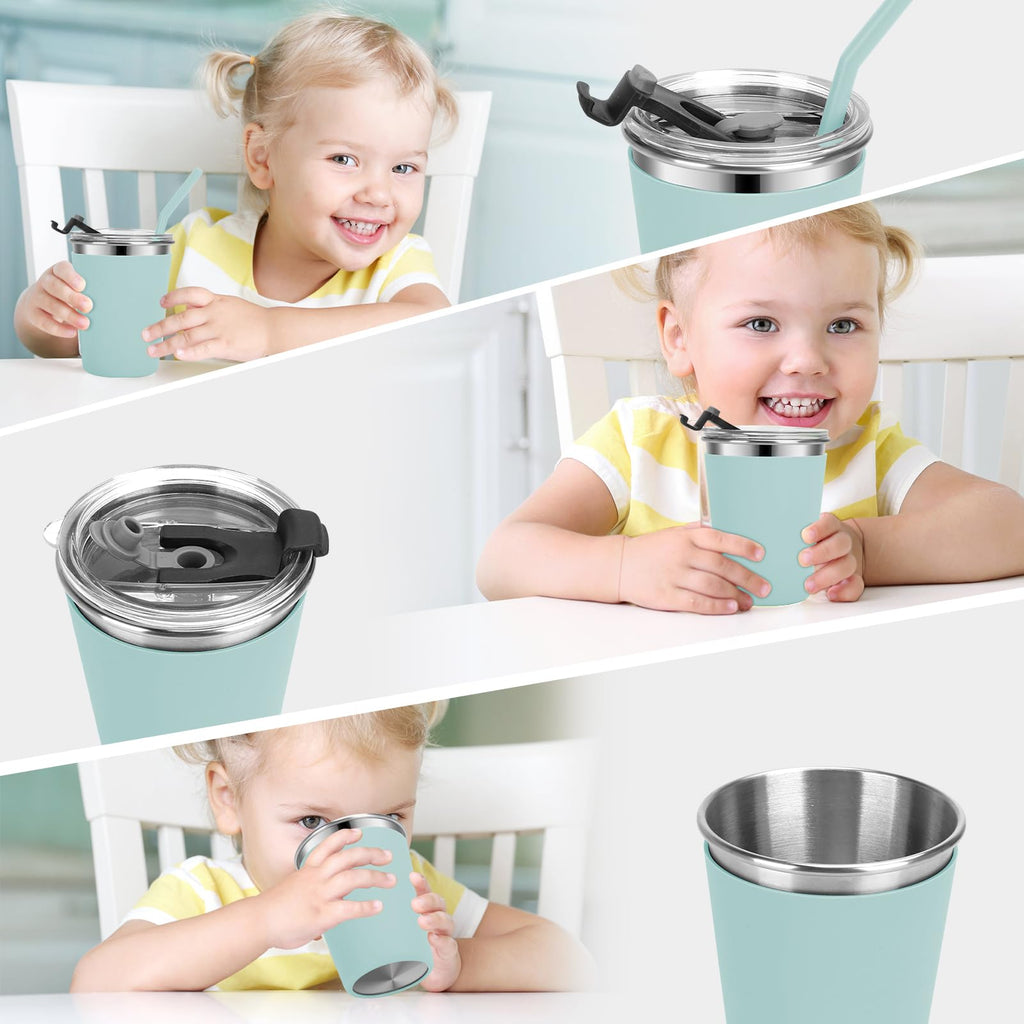Vermida Kids Cups with Straws and Lids, 5 Pack 12oz Spill Proof Toddlers Straw Cup with Lid, Stainless Steel Kid Cups with Lid for School, Outdoor, Multicolor