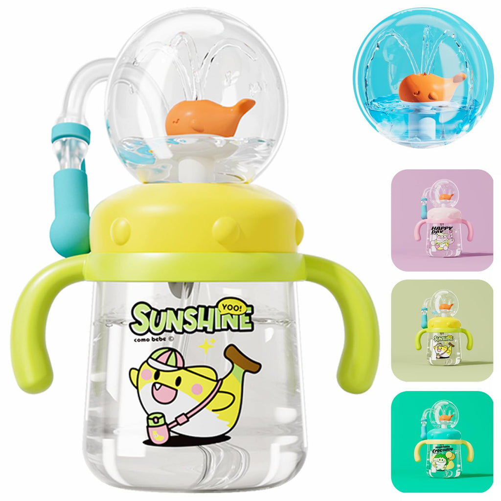 HBSAPKKA Whale Fountain Tumbler, Spill Proof Straw Cups for Toddlers Interactive Baby Straw Cup & Weighted Sippy Cups, Fun Drinking Cup with Whale Squirt 10oz/300ml