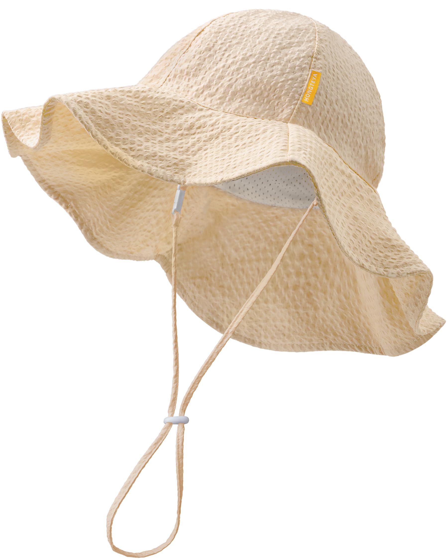 HONGTEYA Baby Sun Hat Toddler Girl Beach Hat Adjustable Outdoor Summer Hat UPF 50+ Sun Protection Wide Brim Infant Kids (US, Age, 0 Months, 6 Months, Khaki)