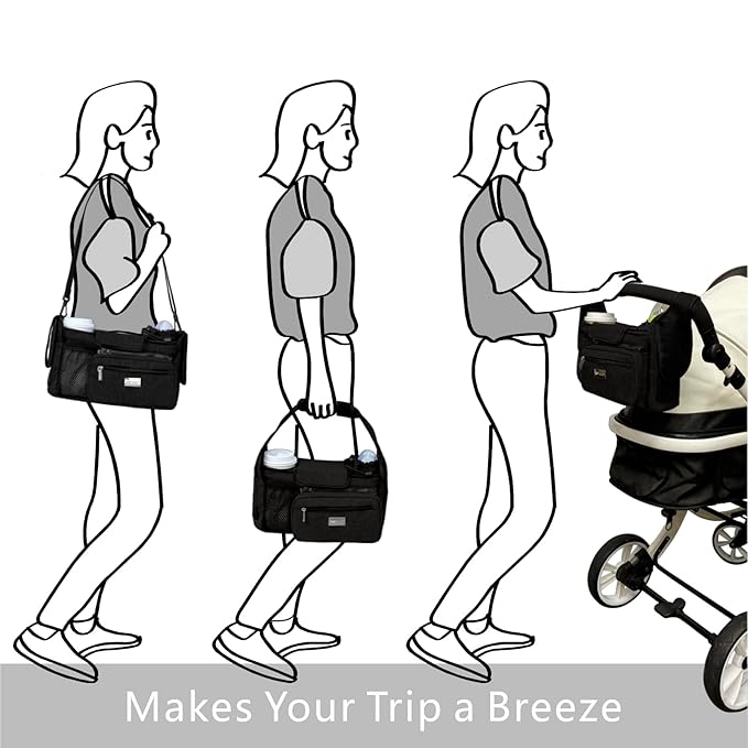 TOPDesign Universal Baby Stroller Organizer, Stroller Caddy with Detachable Mesh Bag & Heightened Insulated Cup Holders & Non-Slip Secure Hooks Accessories, Fits Most Strollers (Pink)