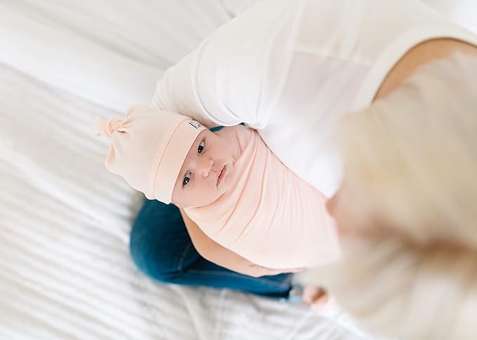 Copper Pearl Baby Beanie Hat Top Knot Stretchy Soft Blush