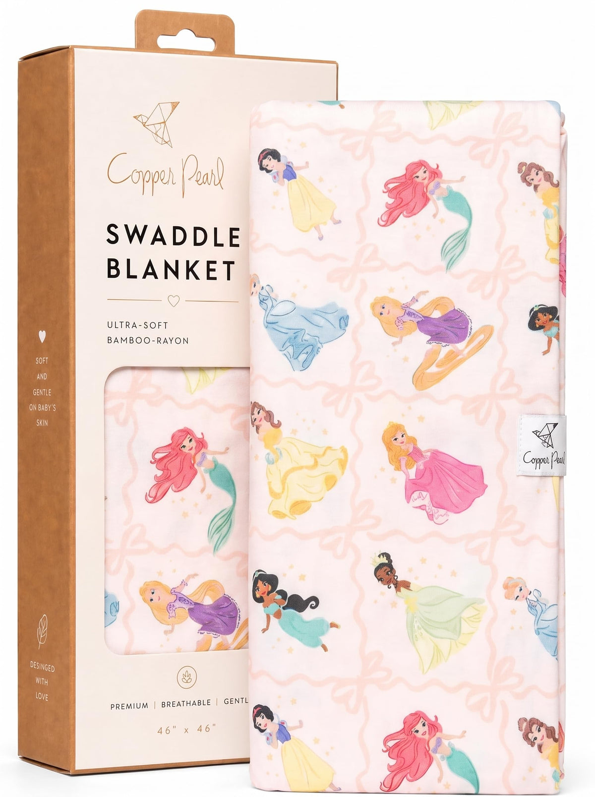 Copper Pearl Swaddle Blankets for Newborns | Soft Stretchy Receiving Blankets for Boys and Girls | Large 46 x 46 Inch Baby Blankets | Lightweight and Breathable Swaddles | Disney Princess