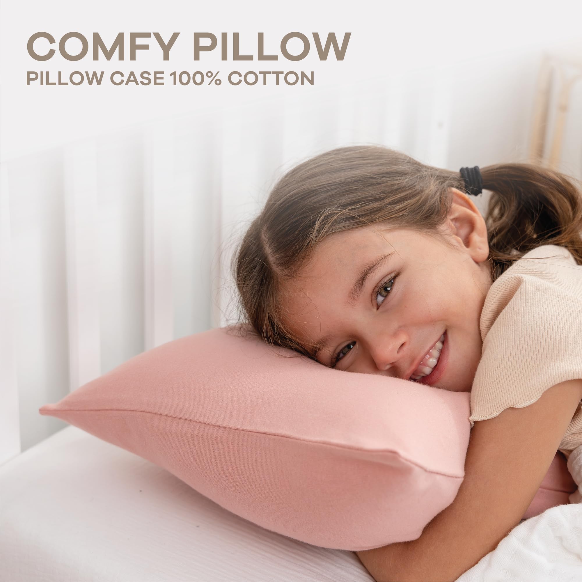 Comfy Cubs Toddler Pillow with Cotton Pillowcase, 13 x 18 in, 2 Pack - Lightweight, Breathable Microfiber Fill for Sleeping and Travel - Soft and Cozy Small Pillow for Toddlers - Blush