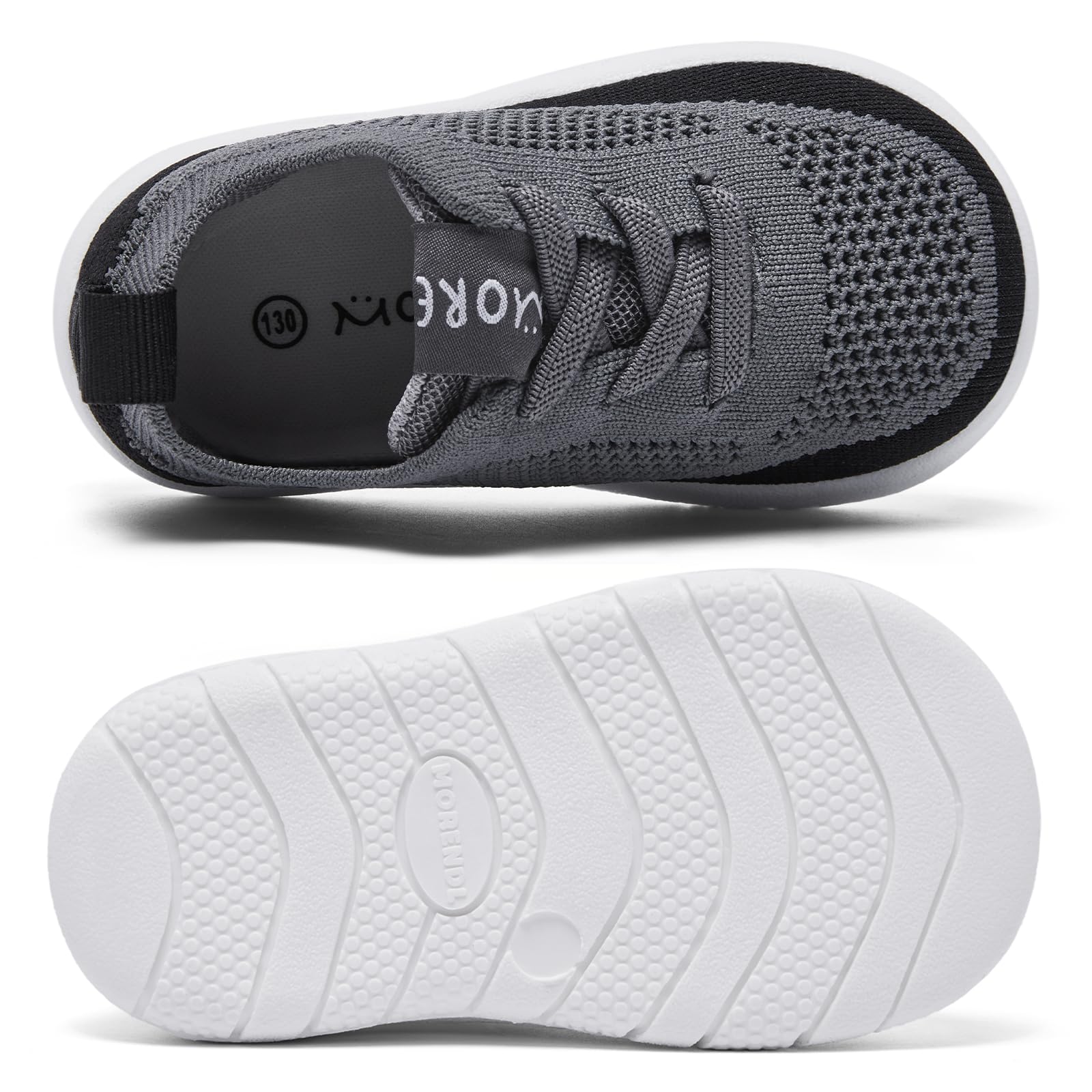 MORENDL Toddler Sneakers Baby Non-Slip Lightweight Breathable Barefoot Shoes Infant Tennis Walking Shoes Black Mesh 9-12 Months