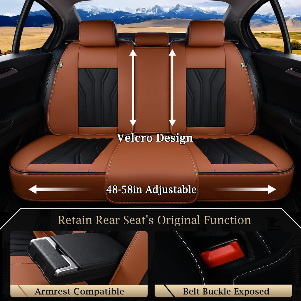 FLORICH Rear Seat Covers Leather Car Seat Covers Waterproof Back Seat Cover Automotive Seat Covers Universal Seat Cushion Protector for Most Cars Trucks SUV-Brown&Black