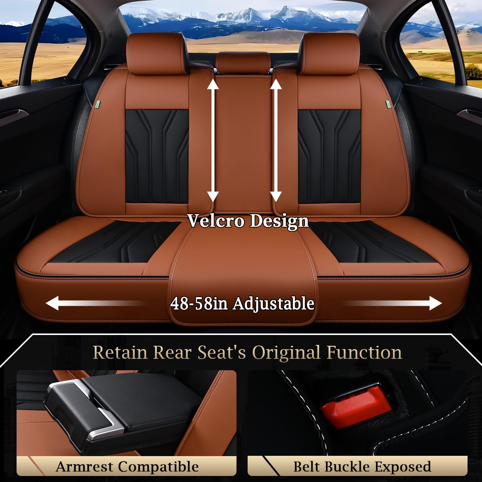 FLORICH Rear Seat Covers Leather Car Seat Covers Waterproof Back Seat Cover Automotive Seat Covers Universal Seat Cushion Protector for Most Cars Trucks SUV-Brown&Black