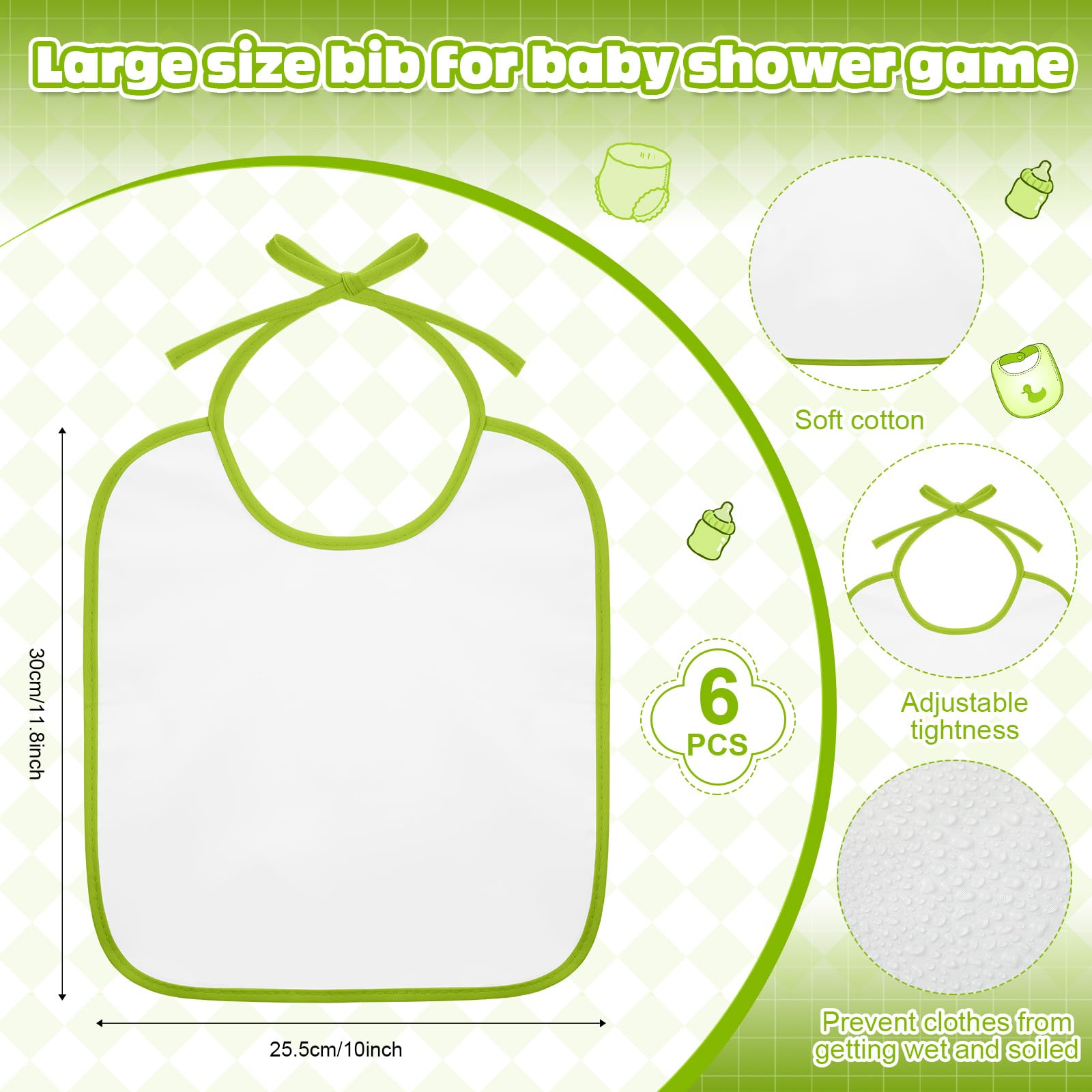 6 Sets Bottle Chug Baby Shower Games Juegos Para Plastic Baby Bottles Bibs Hat Disposable Diapers Gender Reveal Games Baby Changing Diaper Race Game Decoration (Green)