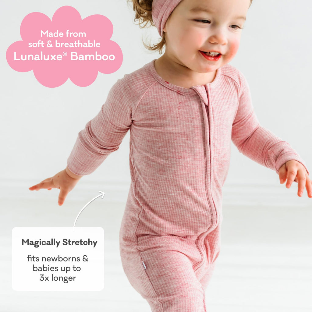 Little Sleepies Pajamas for Baby Boys & Girls, Viscose from Bamboo Baby Pajamas, Snug Baby Sleeper, Toddler PJs, 2-Way Zipper, Heather Mauve, 0-3M
