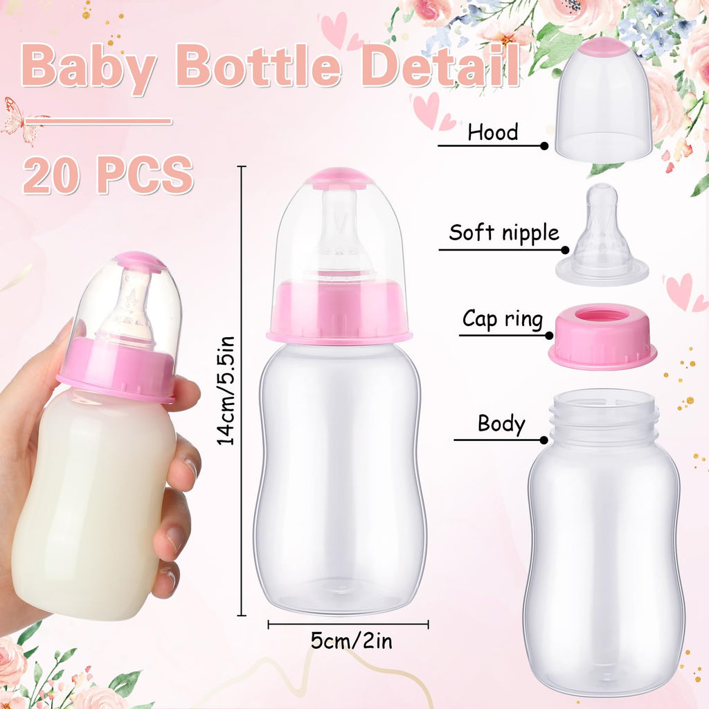TrelaCo Bottle Chug Baby Shower Game 20 Pcs Baby Bottles Shower Favor with 1 Flowers Theme Sign for Gender Reveal Party Supplies Gifts(Pink)