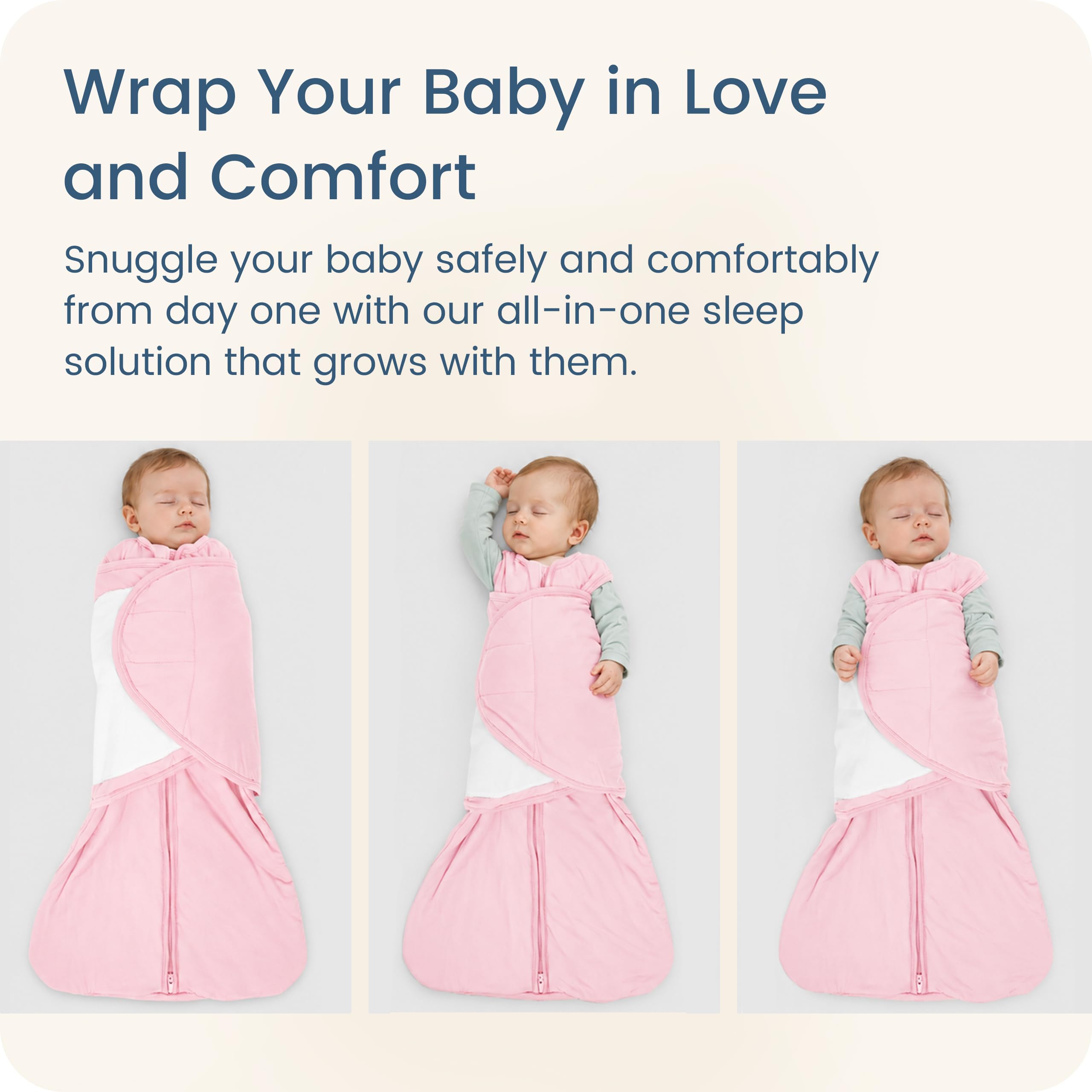 TOTBASIC Baby Swaddle Blanket 6-12 Months, 1.0 TOG 3-Way Adjustable Baby Sleep Sack, Blush