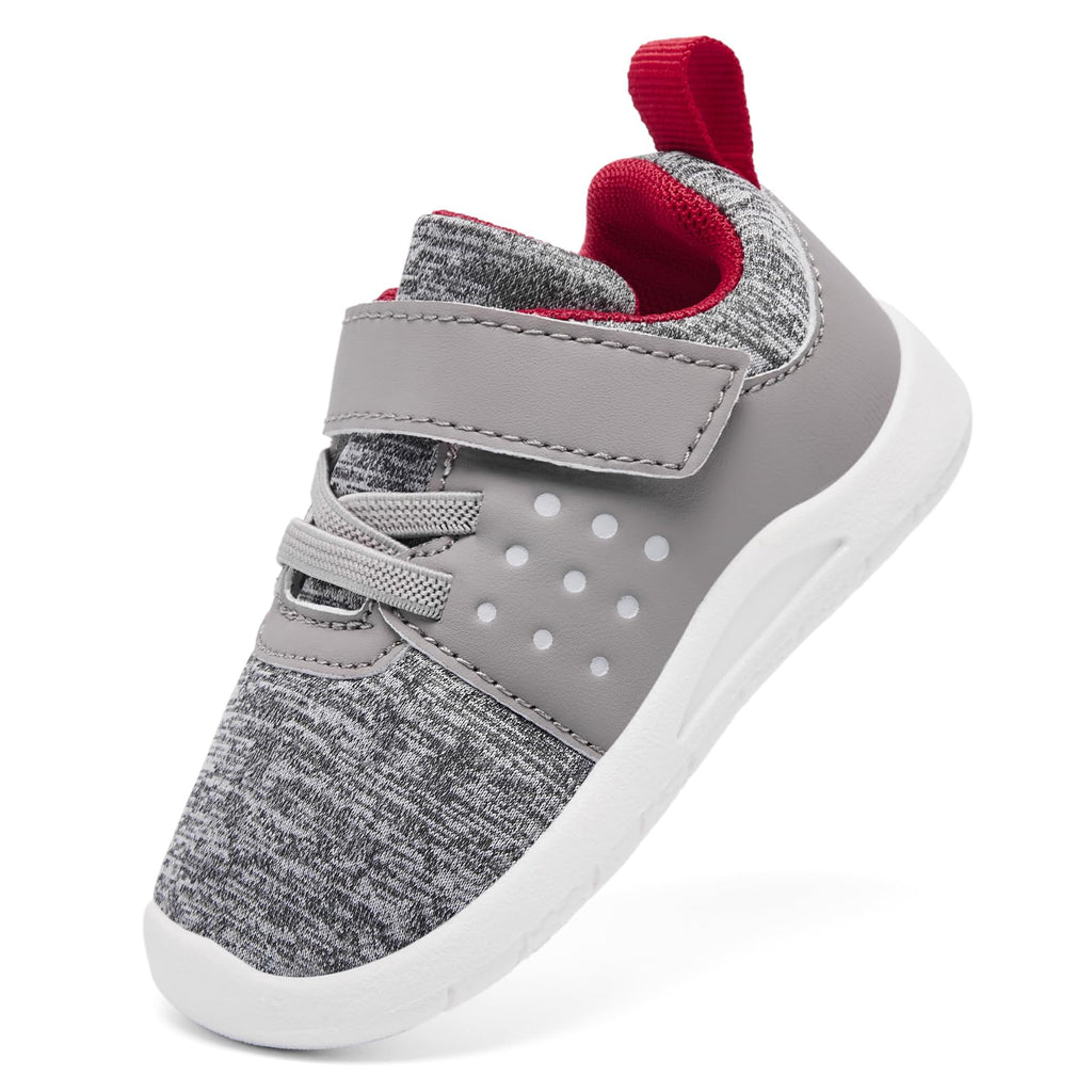 MORENDL Toddler Baby Shoes 0-4 Years Boy Girl Lightweight Breathable Non-Slip Sports Sneakers Running Walking Tennis Barefoot Shoes MixGrey Red Size 7