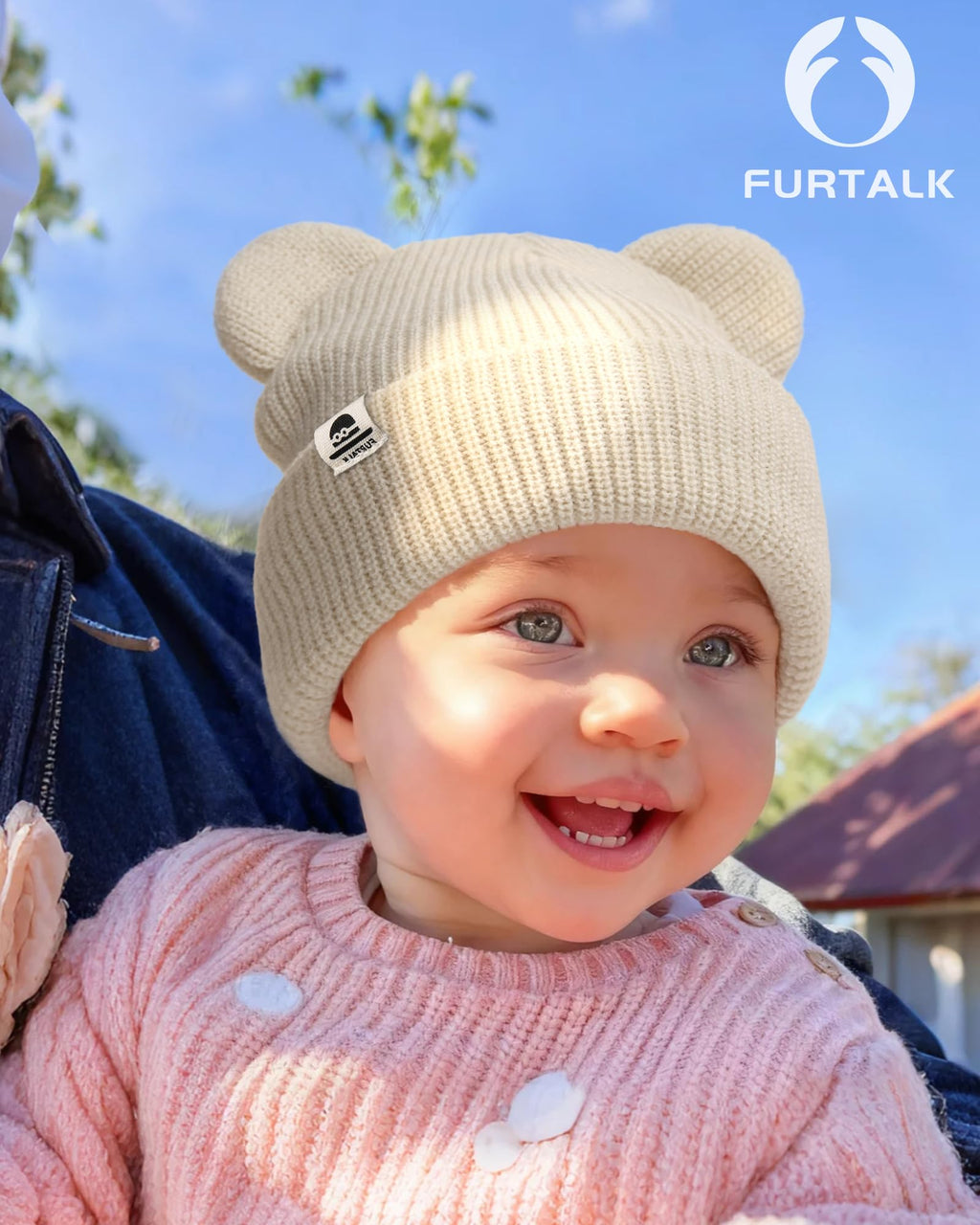 FURTALK Baby Beanie Winter Hat with Bear Ear for Infant Toddler Boys Girls Soft Knitted Skull Cap Beige+Pink+Caramel 0-6 Months