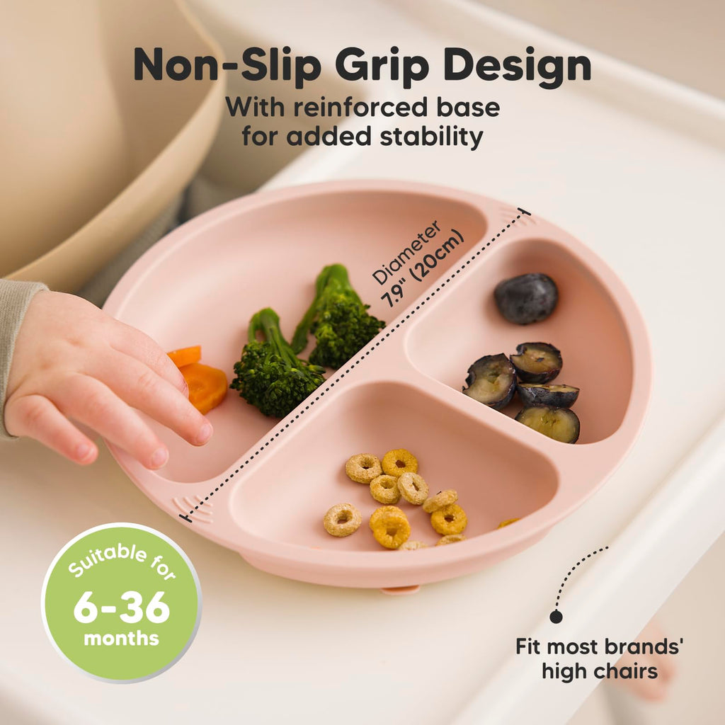 KeaBabies Suction Plates with Lids for Baby, 3-Pack, 100% Silicone (Mellow)