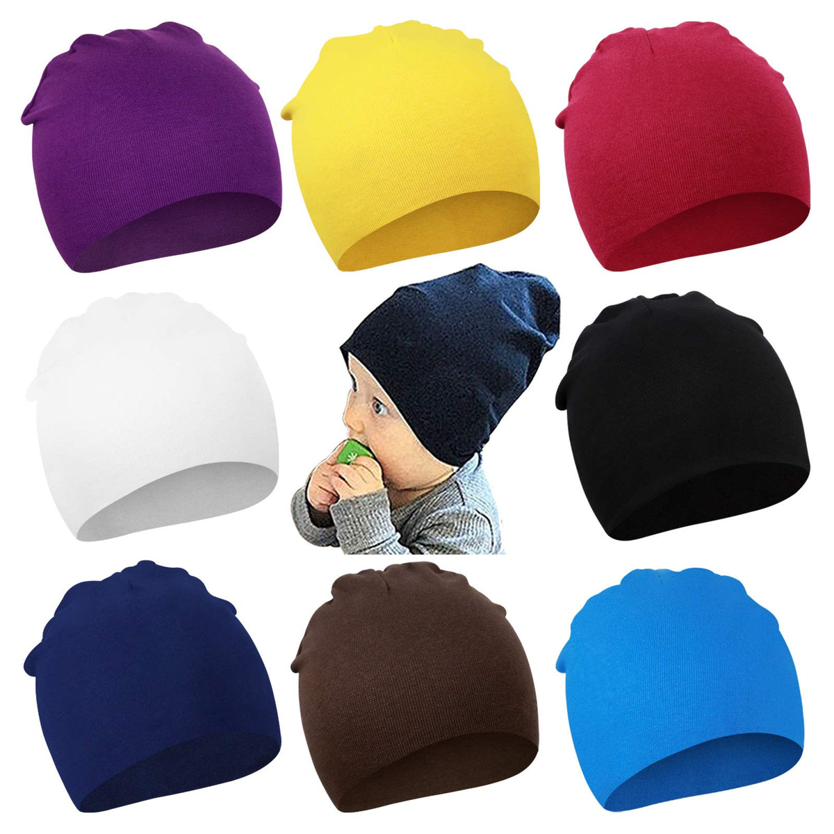 DRESHOW BQUBO 8 Pack Baby Newborn Hats Infant Toddler Kid Hats Soft Nursery Beanie Unisex Beanie Hat for Boys Girls 0-6 Years