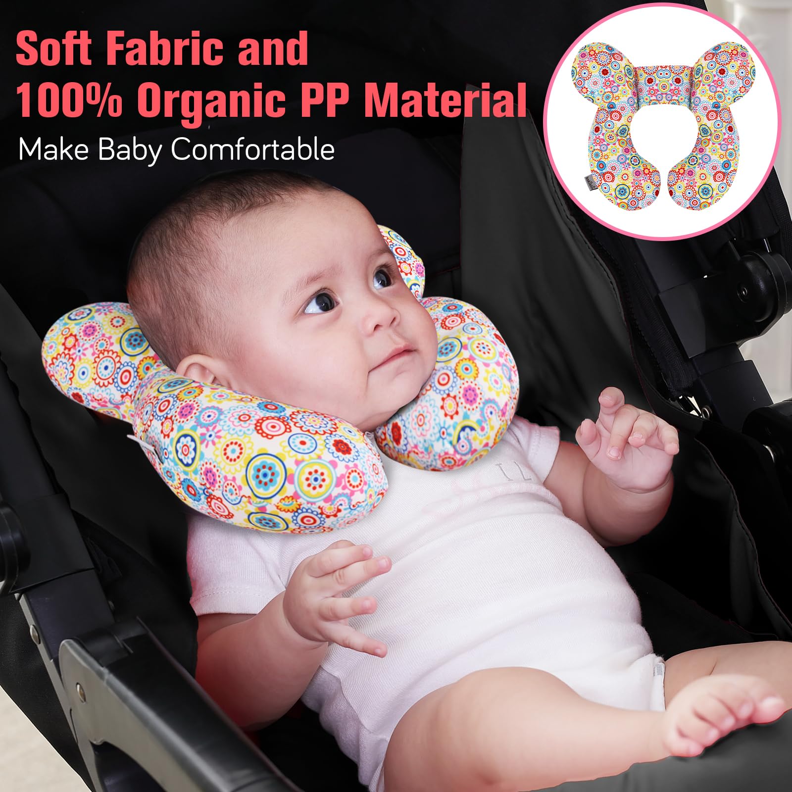 KAKIBLIN Baby Neck Pillow, Upgraded Baby Support Pillow,Baby Neck Support Pillow for Carseat, Newborn Neck Support for Car Seat,Pushchair,Travel (Flower)