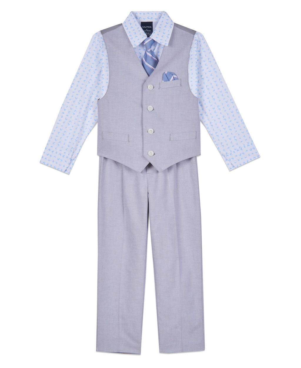 Nautica Boys' 4-Piece Vest Set with Dress Shirt, Tie, Vest, and Pants, Grey Mouse, 4