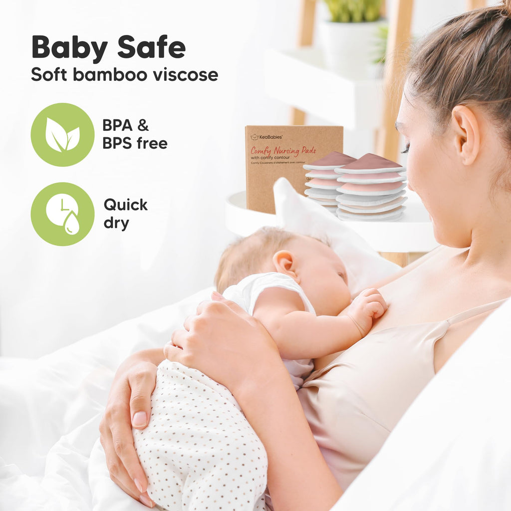 Organic Nursing Pads, 14 Washable Breast Pads,Wash Bag (Lovelle, L 4.6")