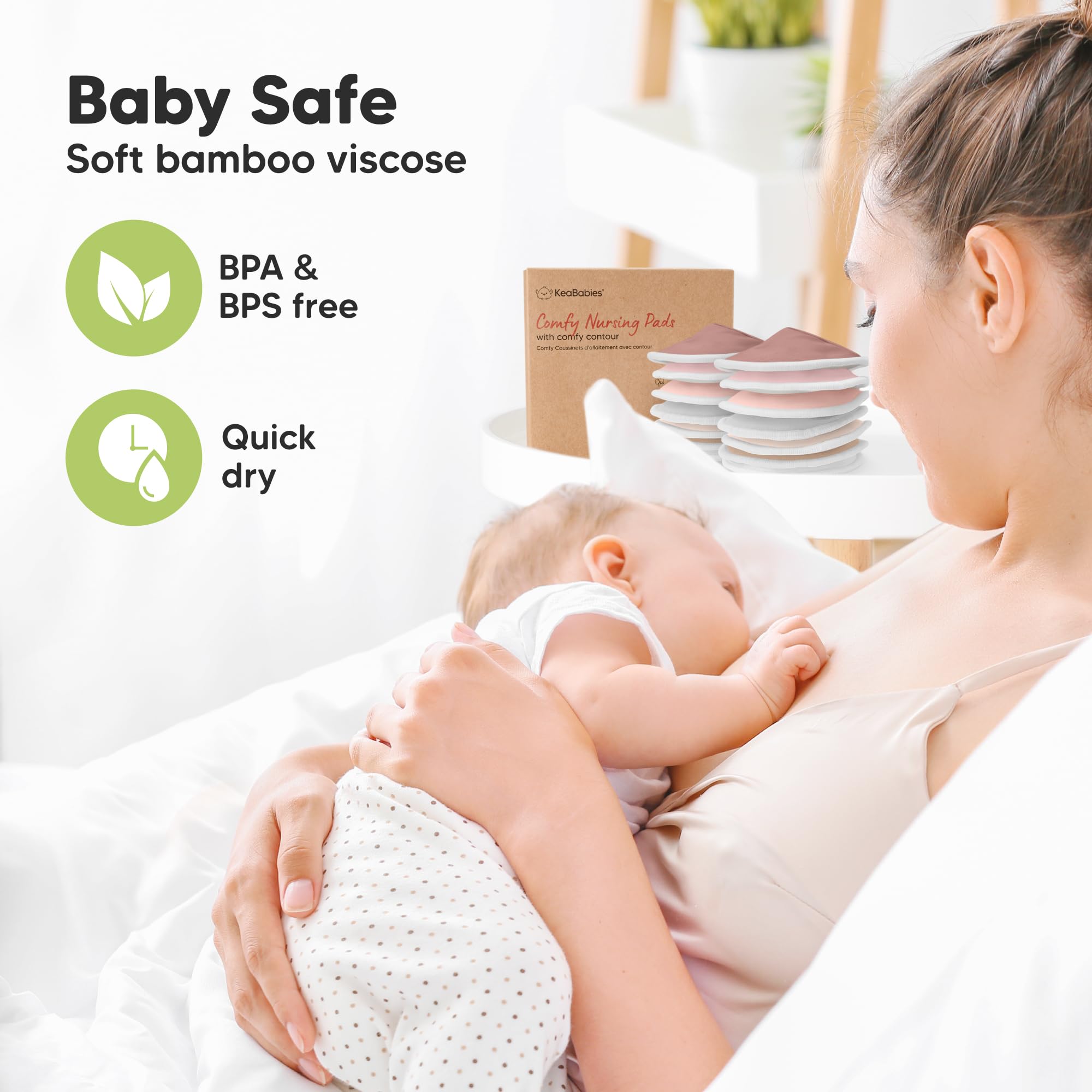 Organic Nursing Pads, 14 Washable Breast Pads,Wash Bag (Lovelle, L 4.6")