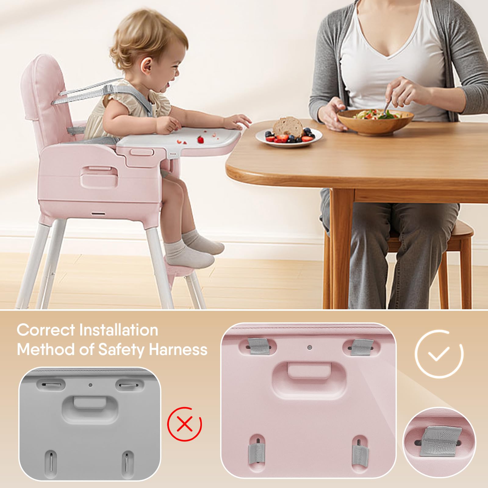 Obee Odee 3-in-1 Portable Baby High Chair for Babies and Toddlers (Pink)