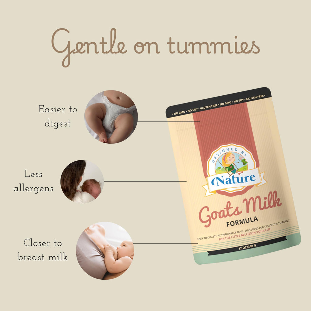 Designed by Nature- Whole Goat Milk Formula 12oz/340g, 12+ Months — Made in USA, Easy to Digest with Cod Liver Oil DHA, Hydrolyzed Collagen & Real Whole-Food Ingredients, Non-GMO, Soy & Gluten Free