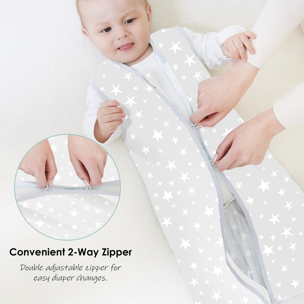 Cute Castle Baby Sleep Sack 12-18 Months - Lightweight 100% Cotton 2-Way Zipper TOG 0.5 Infant Wearable Blanket, Newborn Essentials Toddler Sleep Clothes, 3 Pack(Gray, Letters, Stars)