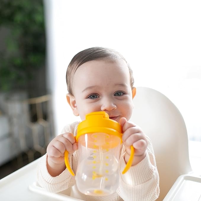 Dr. Brown's Milestones Baby's First Straw Cup, Training Cup with Weighted Straw, 9oz/270mL, Vintage Yellow, BPA Free, 6m+ (Pack of 12)