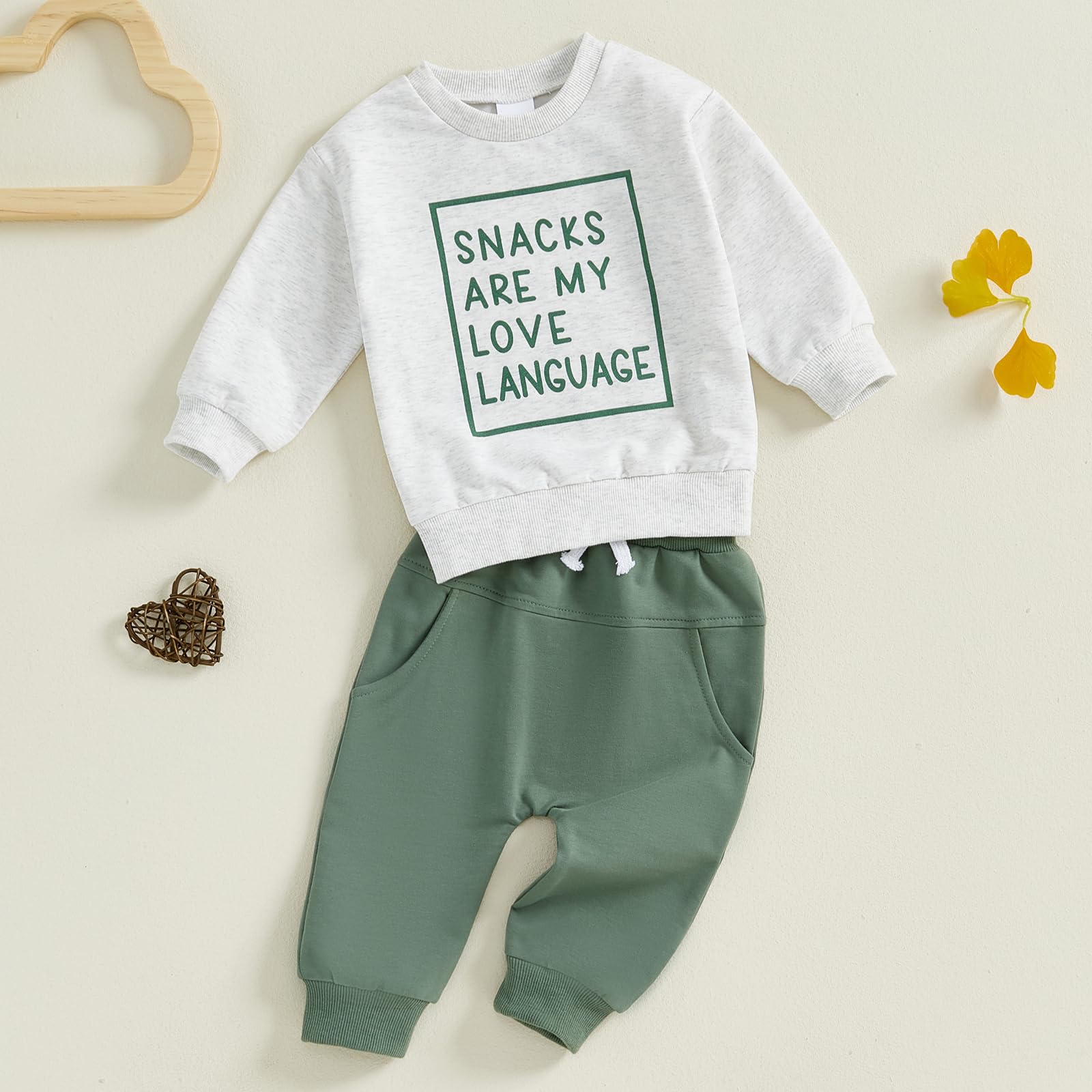 Sejardin Toddler Baby Boy Fall Winter Outfit Long Sleeve Letter Print Sweatshirts and Jogger Pants Infant Boy Clothes (Snacks Gray, 3-6 Months)