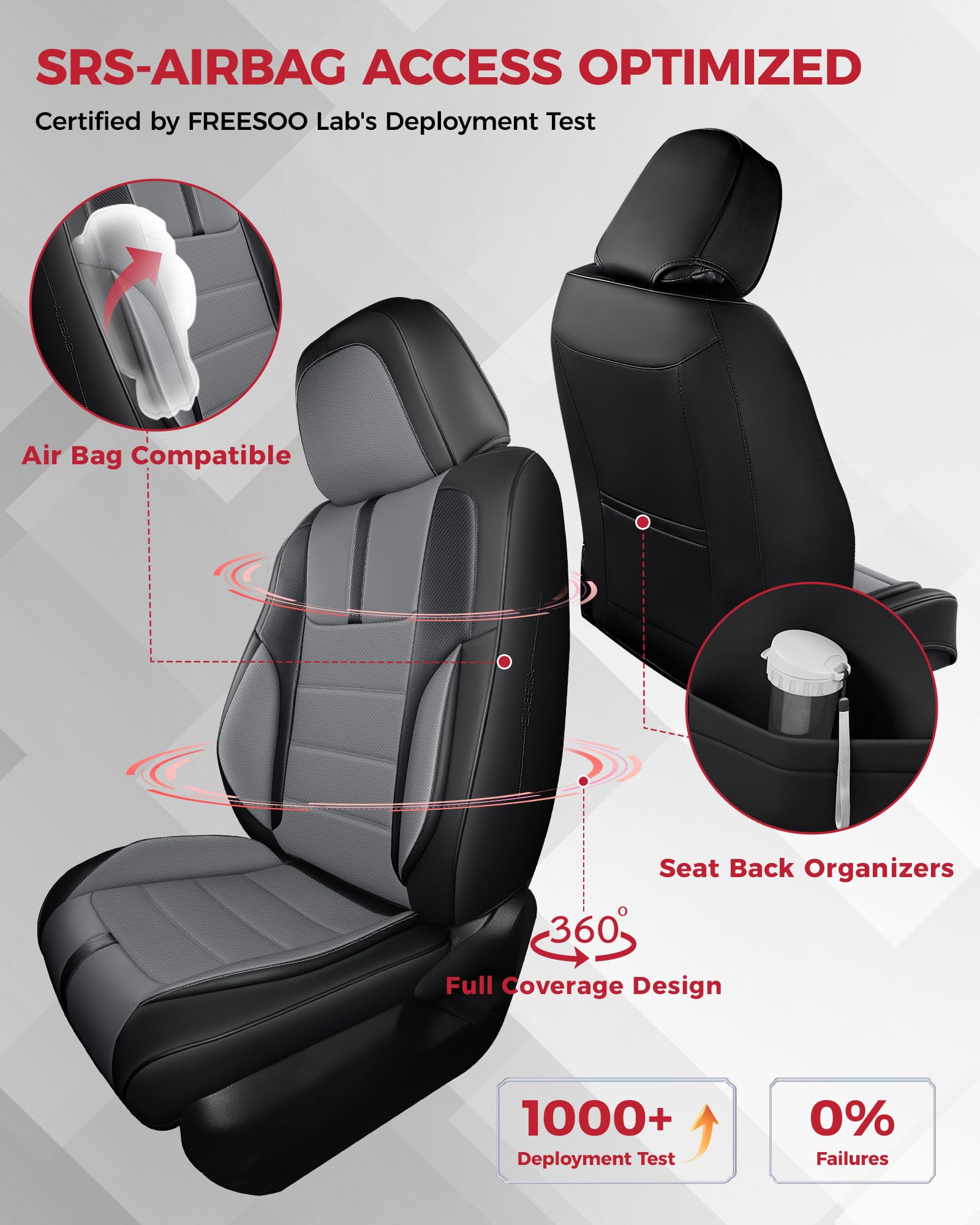 FREESOO Seat Covers Full Set for Cars Trucks SUV, BlackGrery