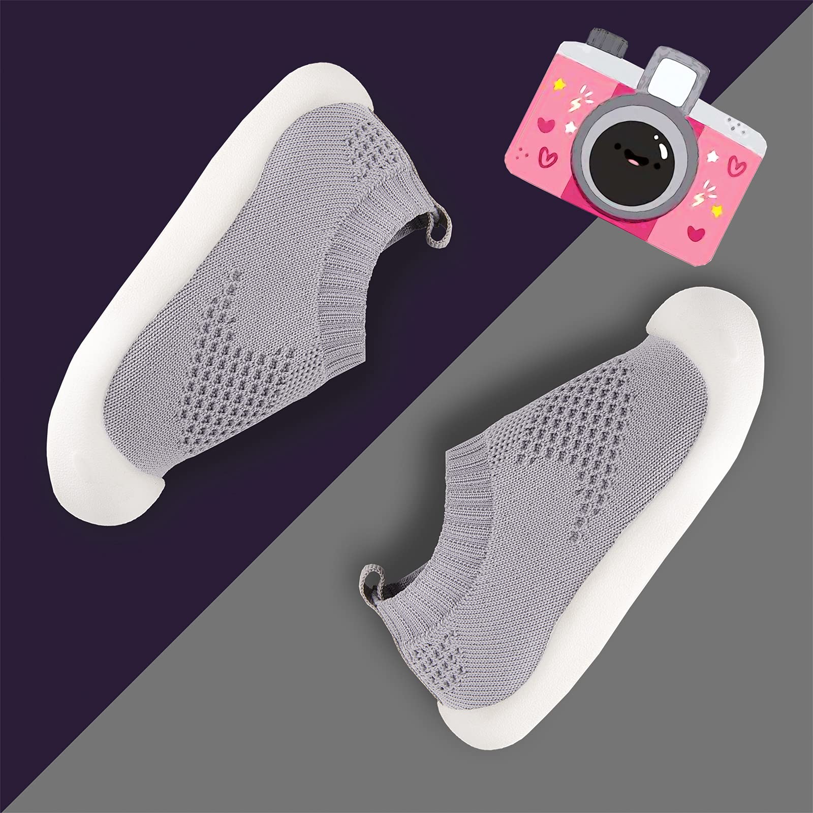 Baby First-Walking Shoes 1-4 Years Kid Shoes Trainers Toddler Infant Boys Girls Soft Sole Non Slip Cotton Mesh Breathable Lightweight Slip-on Sneakers Outdoor(Grey,4 Toddler) T15