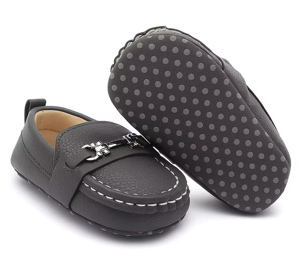 LONSOEN Baby Boys Girls Loafers Slip-On Dress Shoes, Gray 0-6Months