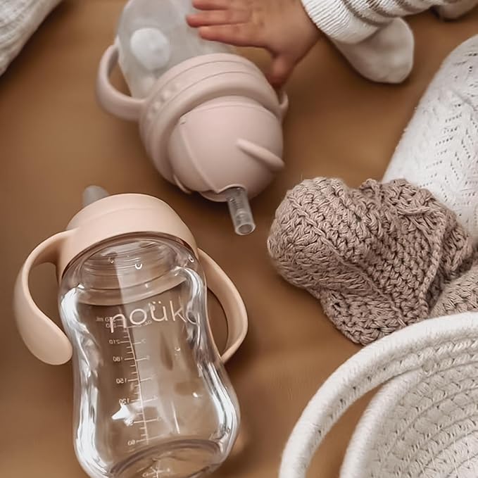 nouka Soft Spout Tritan Sippy Cup | Leak Proof and Easy Grip | Removable Handles | Soft Blush