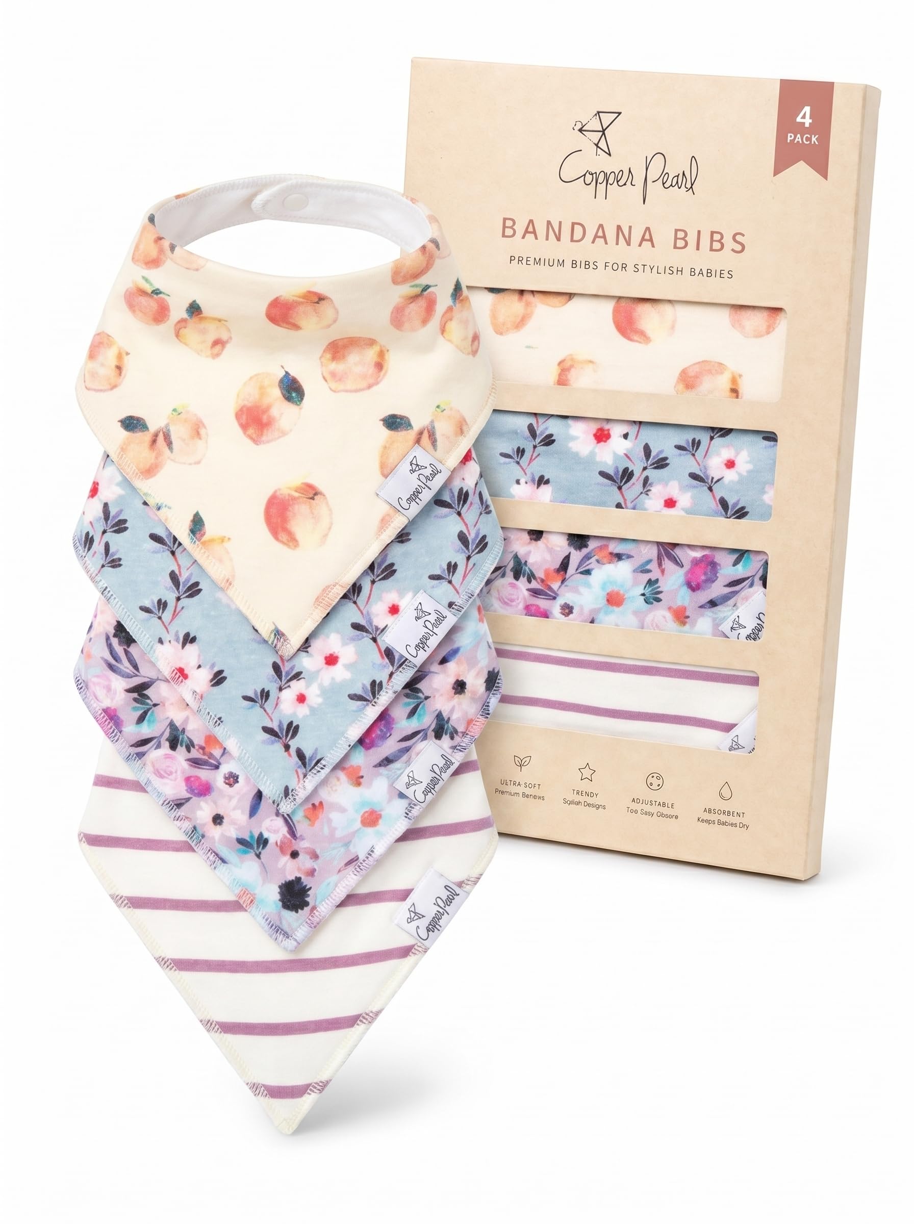 Copper Pearl Baby Bibs for Baby Boy or Girl – Bandana Drool Bibs for Teething, Absorbent Bibs for Eating, Newborn to Toddler, 4 Pack, Morgan