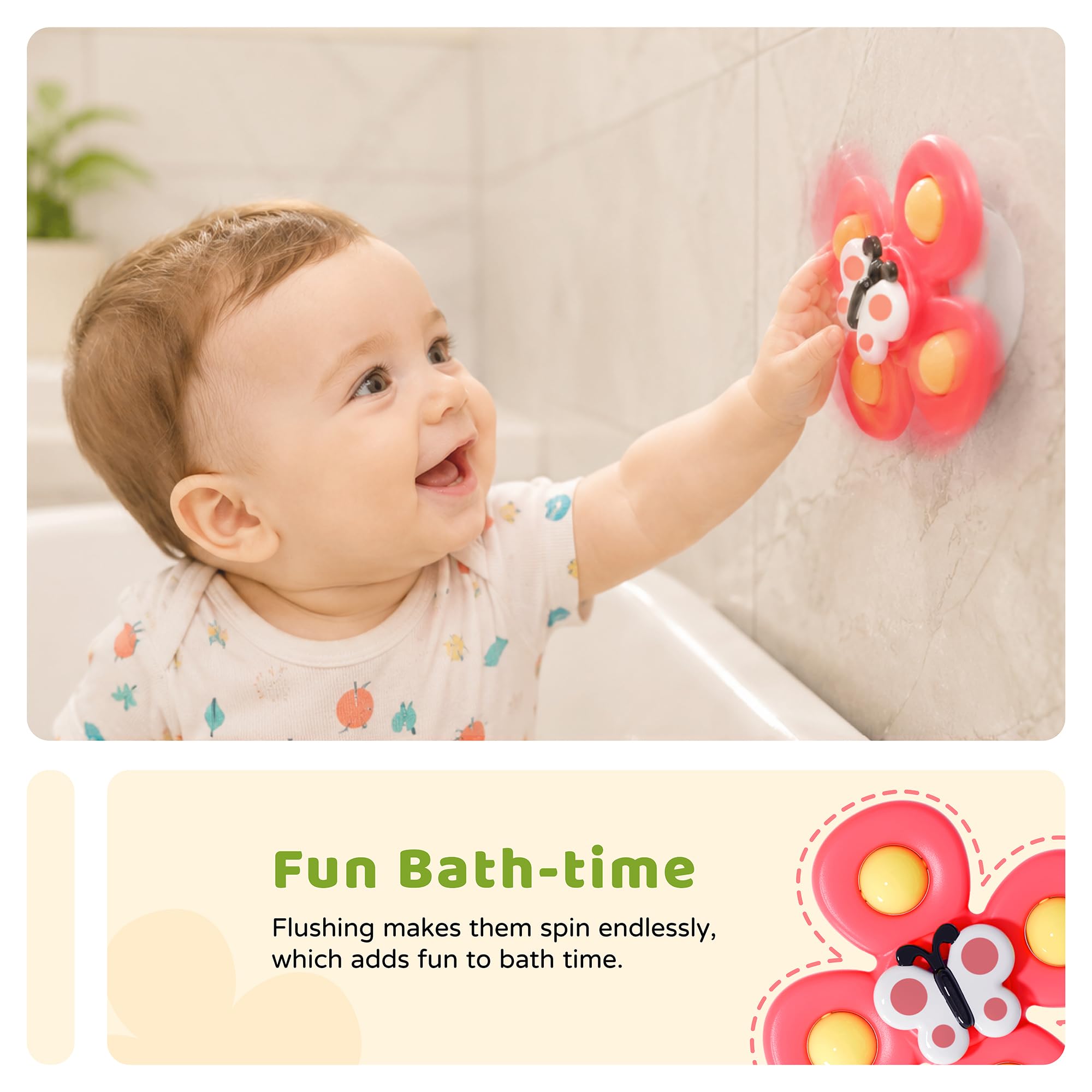 LiKee Strong Suction Cup Fidget Rotating Sensory Bath Toys for Baby Christmas Stocking Stuffers, Airplane Car Travel Table & Window Toys for Toddler Boys and Girls, 10+ Months