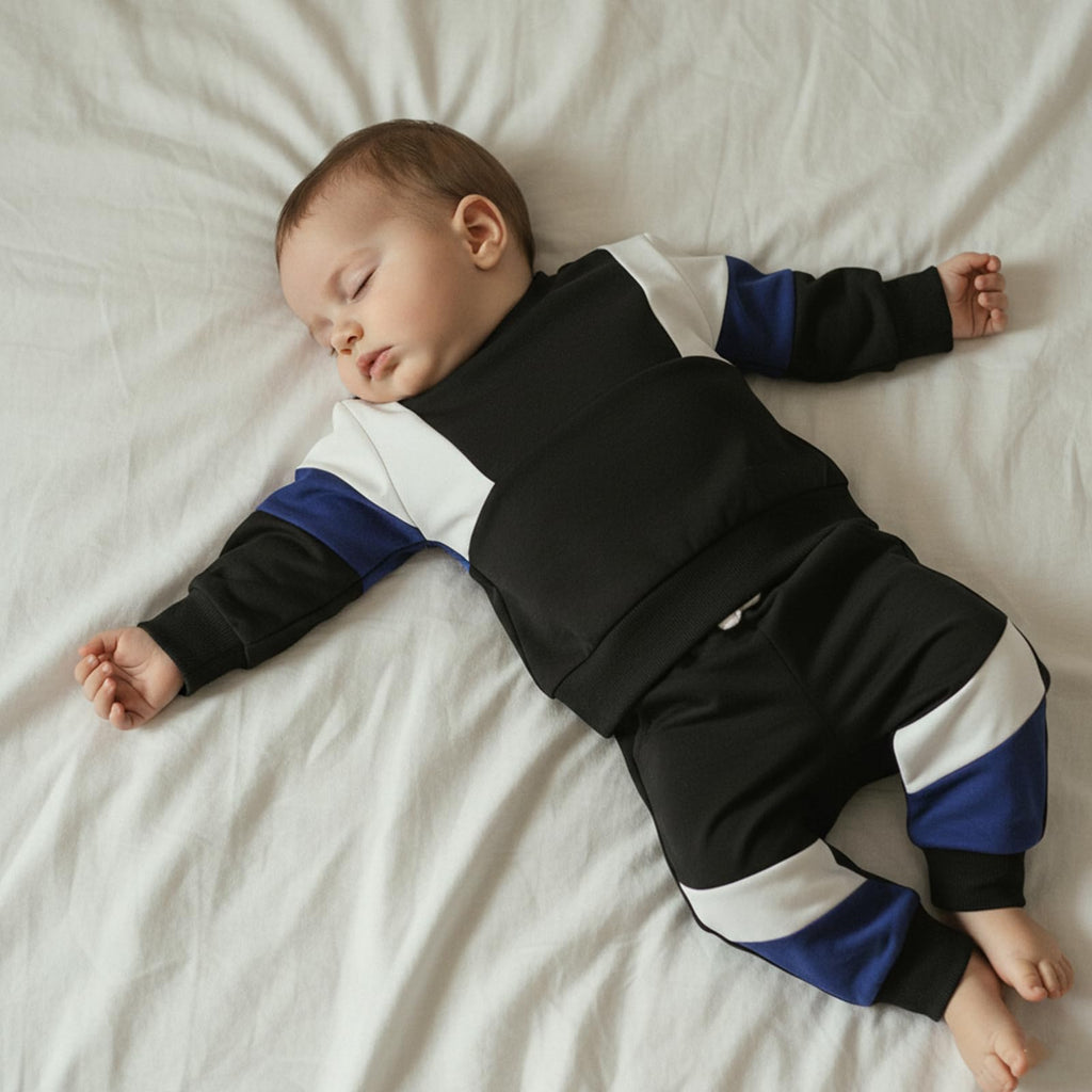 Kupretty Toddler Baby Boy Color Block Sweatshirt Pants White Royal Blue 24M