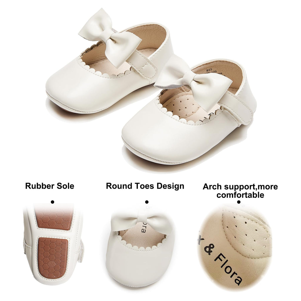 Felix & Flora Soft Sole Ivory White Baby Dress Shoes - Infant Baby Walking Shoes Moccasins Rubber Sole Crib Shoes(Ivory White,2-2.5 Years Toddler)