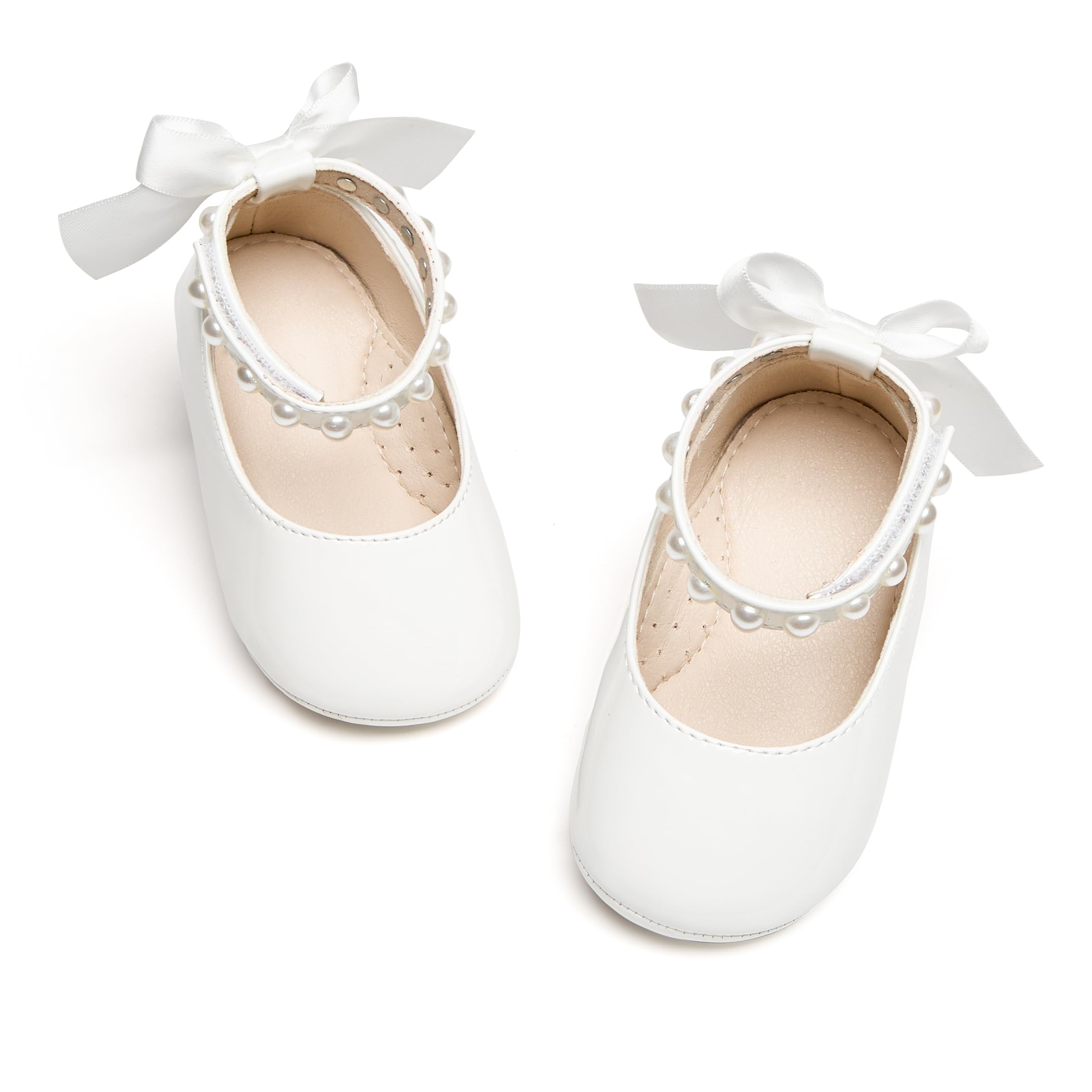 PHIRAMIN Baby Girls Ivory White Mary Jane Flats - Infant 12-18 Months Walking Shoes Soft Rubber Sole Princess Wedding