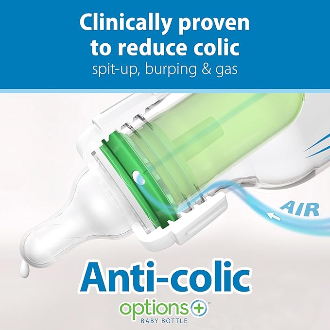 Dr. Brown's Anti-Colic Options+ Narrow Glass Baby Bottles with Silicone Sleeves, Glow, Mint, Pink, BPA-Free, 8 oz/250 mL, 0m+, 3-Pack
