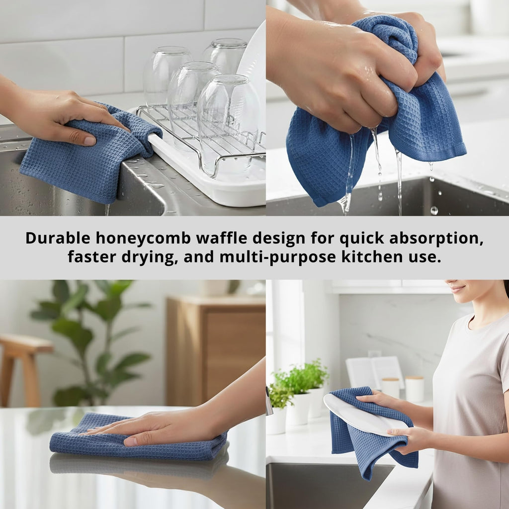 PurpleEssences Waffle Weave Kitchen Towel, 100% Cotton - 15x25 Inches with Hanging Loop, Ultra Soft Absorbent Quick Drying Dish Cloth, Tea and Hand Towels, 4 Pack - Spring Easter Summer - Smoky Grey
