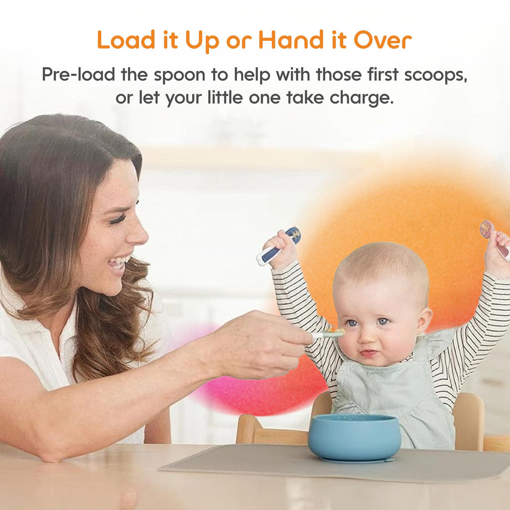 NumNum Baby Spoons Self Feeding 6 Months, 2-Pack Gray/Green